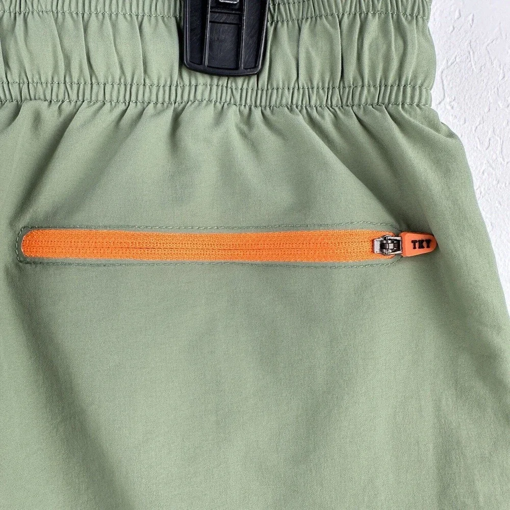 Tokyo Laundry‎ Swim Trunks Men’s Green Orange Lined Pockets Size Large 7” Inseam